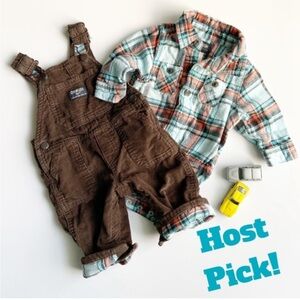 OshKosh B'gosh Brown Corduroy Flannel-Lined Overalls
